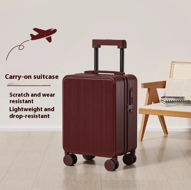 PC trolley case zipper suitcase in solid colour with universal wheels for business travel, available in 16-19 inch sizes