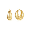 A pair of gold tone geometric earclip earrings with a round design and screw-back mechanism.