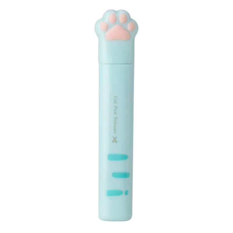 Cat paw design mini folding scissors in four colours showing stainless steel blades