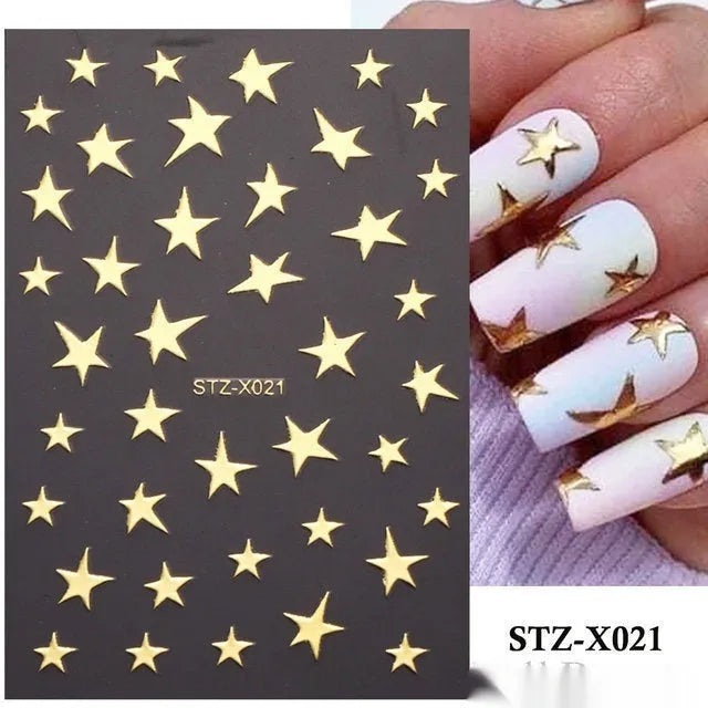 Black and silver stripe nail art sticker with a love pattern design on a plastic sheet.