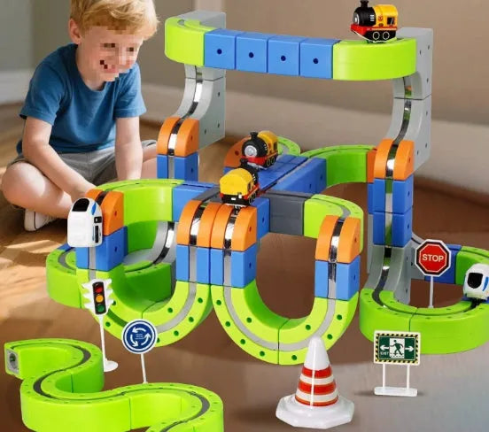Children's 55-piece plastic track cube building blocks toy with USB charging Basic Edition