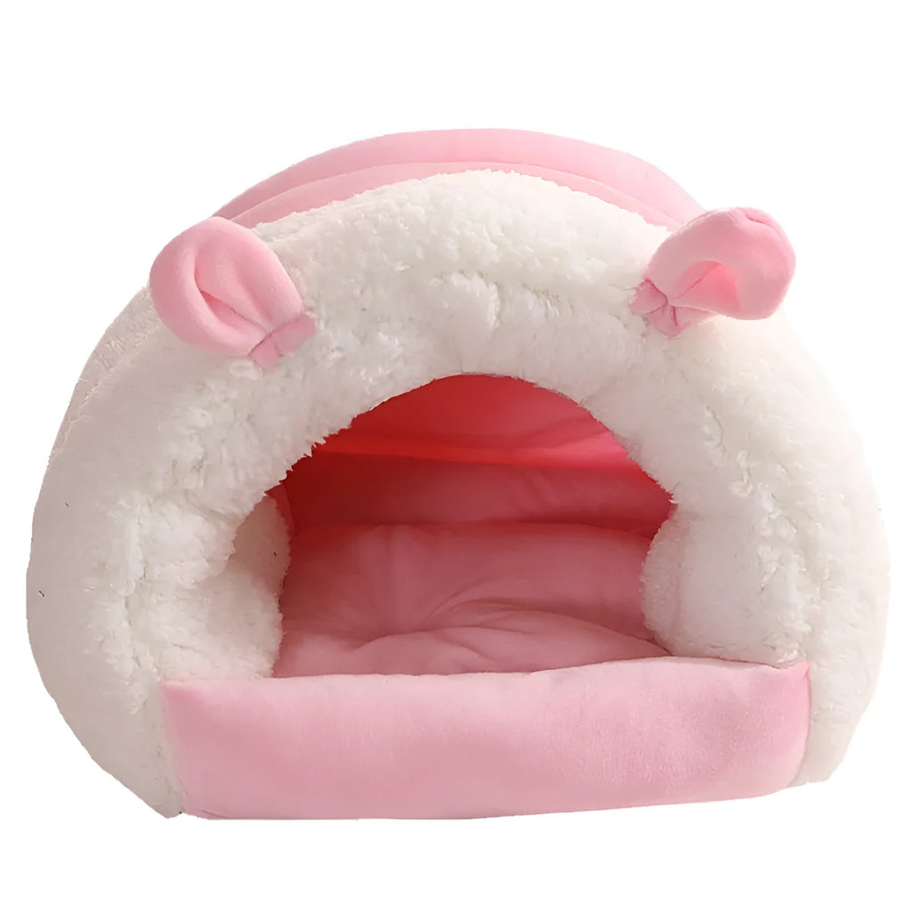 Closed cat nest with tunnel entrance in blue colour with removable washable cover