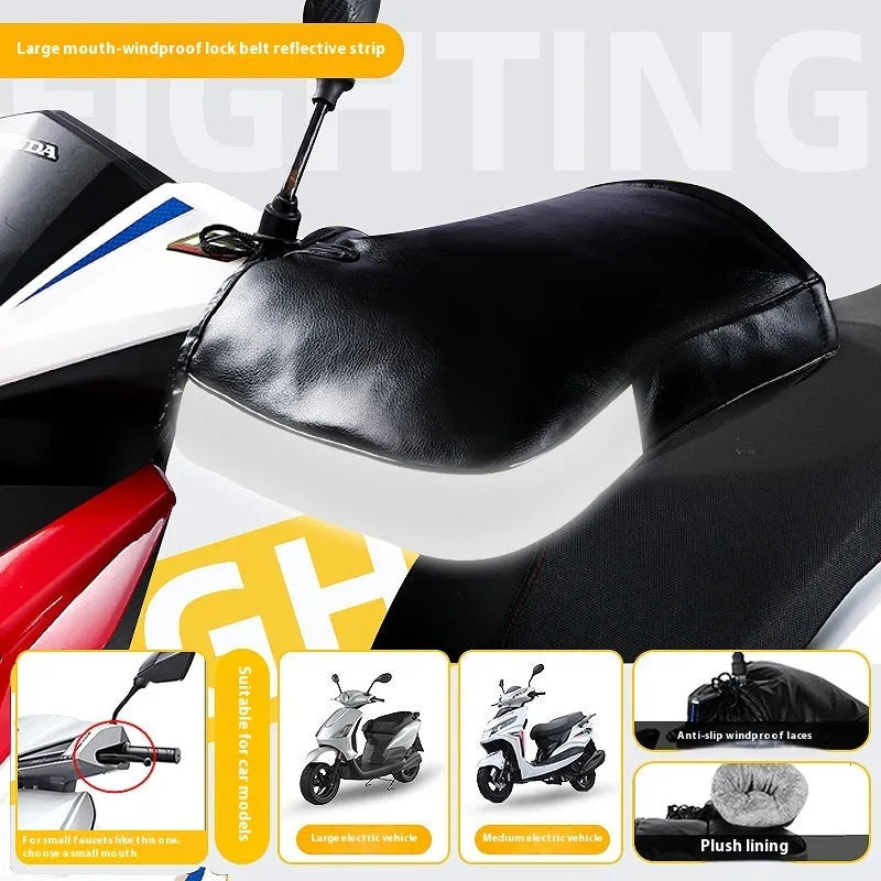 Grey reflective Electric Motorcycle Handle Grip Winter Thermal Waterproof Gloves with fleece lining for tricycle handlebars