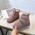 Girls' fleece-lined thick snow boots in solid colour with double Velcro fastening and rubber sole