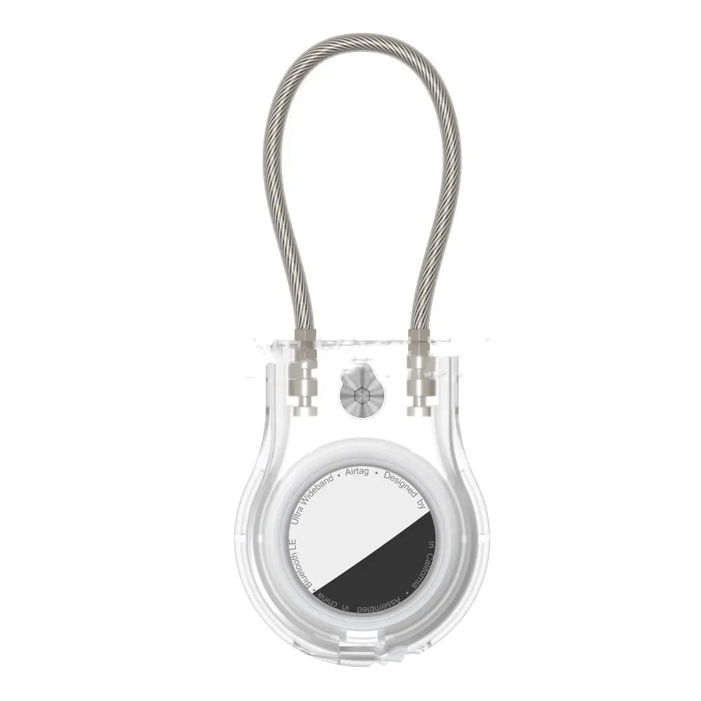 Airtag anti-lost keychain with stainless steel wire rope and PC housing in transparent pink