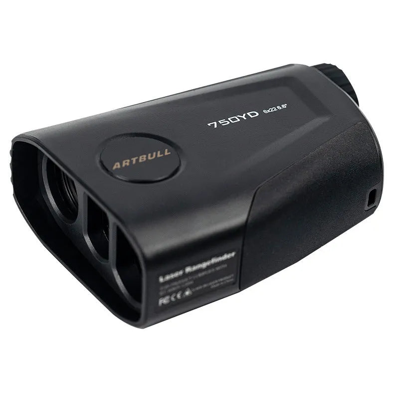 Golf laser rangefinder with LCD display showing distance measurement and slope adjustment