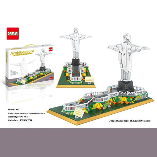 822 Brazil statue building blocks set 1677 small particle pieces in colour box