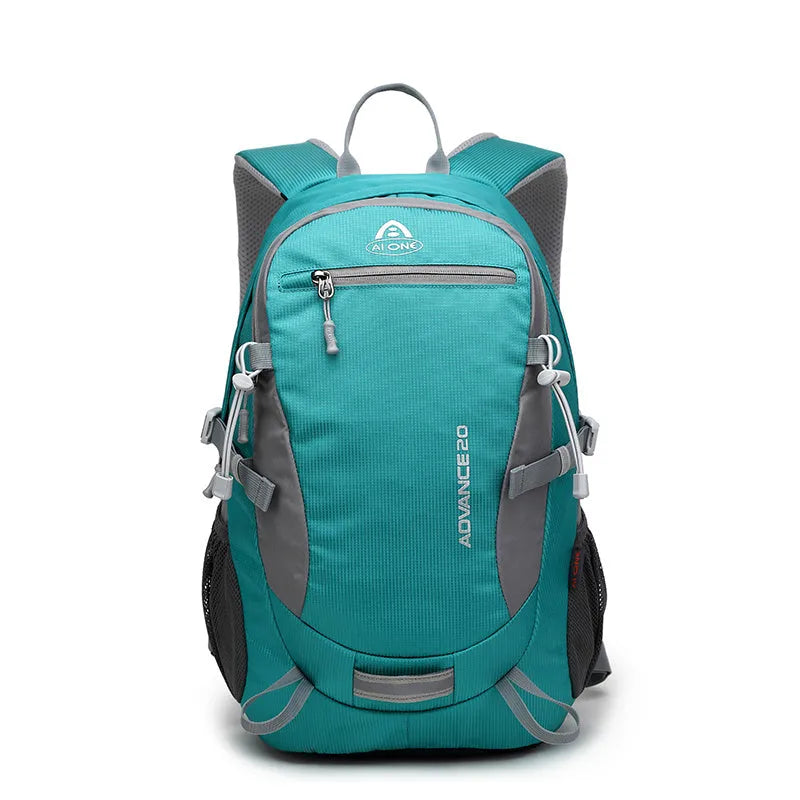20 litre backpack shown in available colour options: black, blue, green, orange, red, rose red, and turquoise.