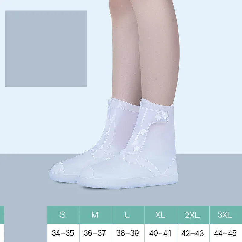 White PVC women's reusable waterproof shoe covers with high top design