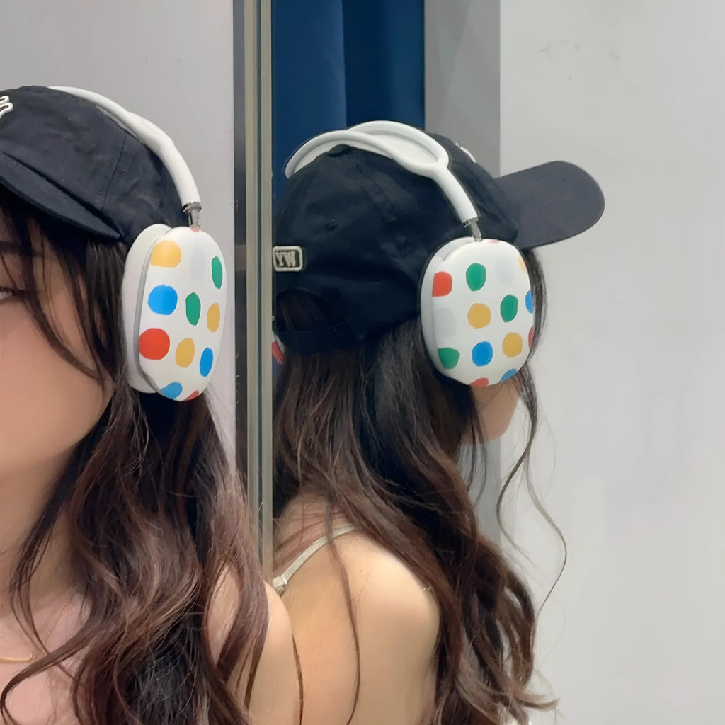 Blue and white wave point pattern hard shell protective case for Apple AirPods Max headphones.