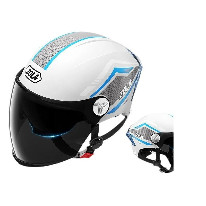 Children's 3C motorcycle half-helmet with a double visor shown in light brown colour.