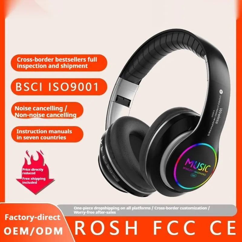 Wireless sports Bluetooth headphone in cool black with head-mounted metal stereo design
