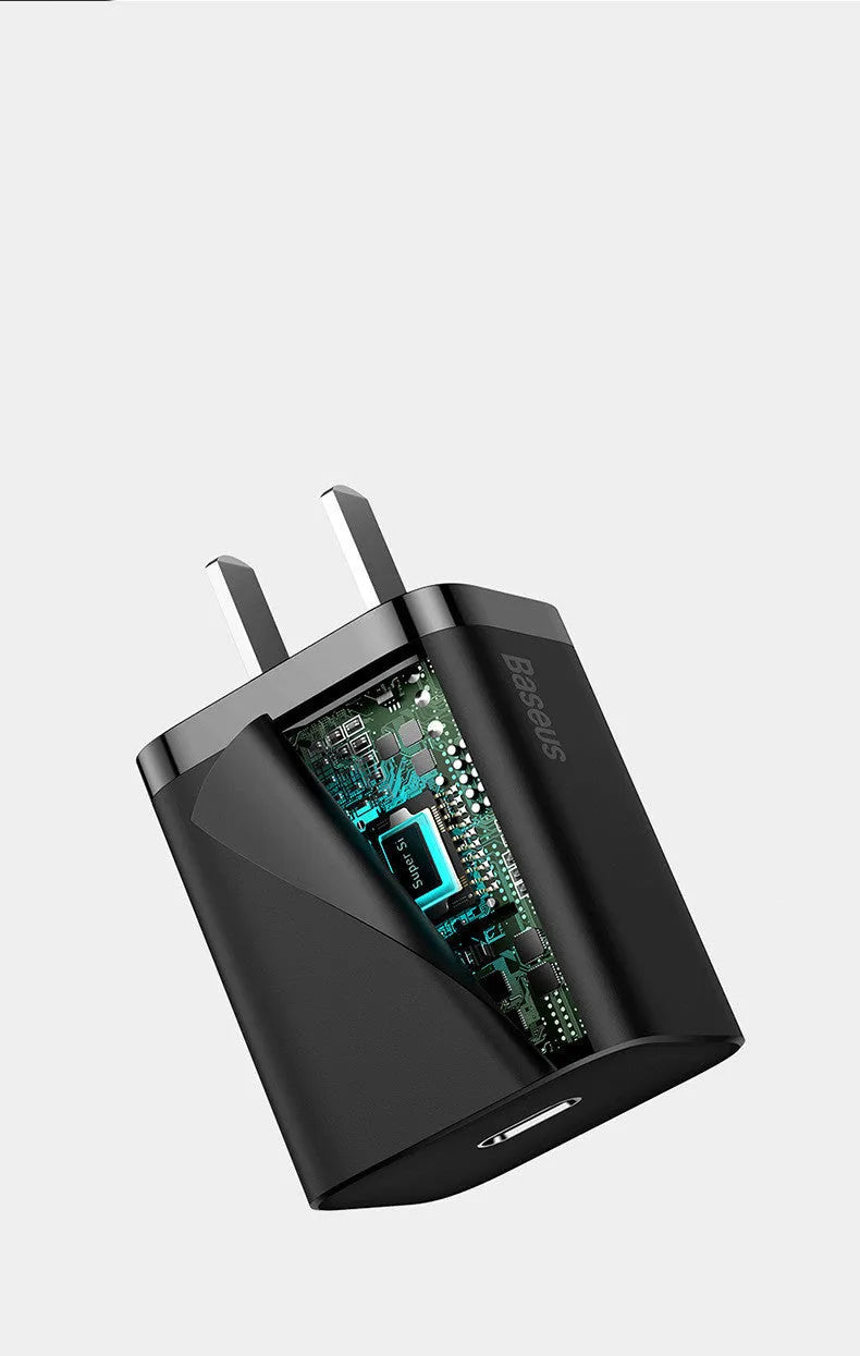 Baseus Super Si Super Silicon 20W fast charger with Type-C to USB-C interface in black