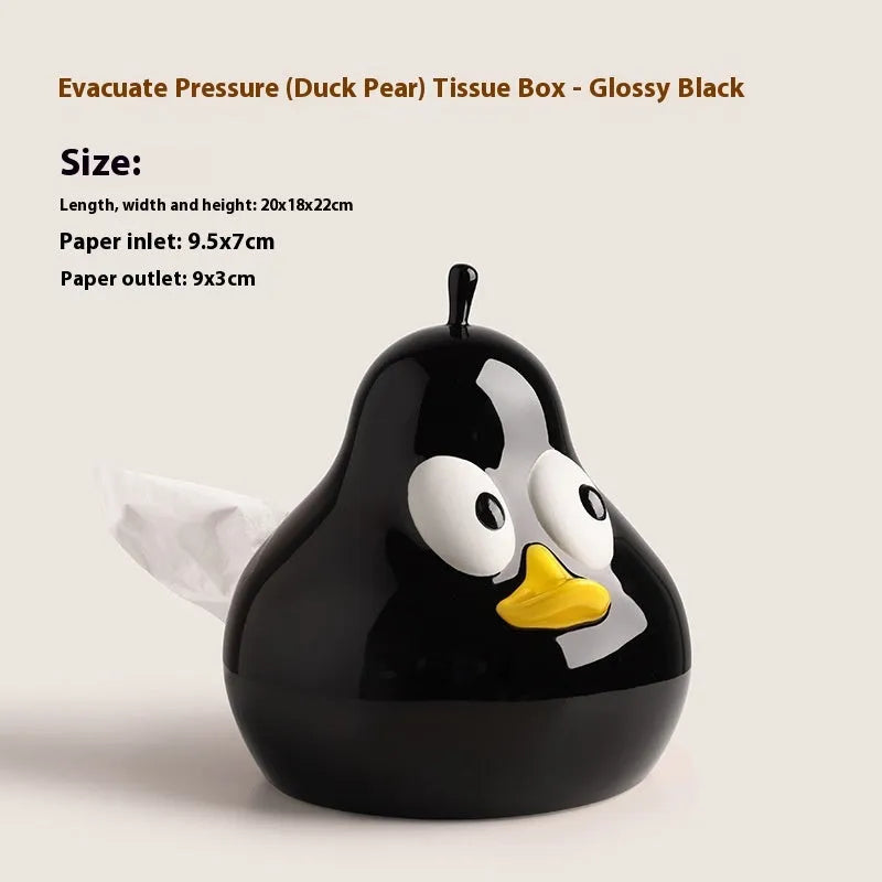 White porcelain ceramic tissue box with pear shape and animal-themed decorative design