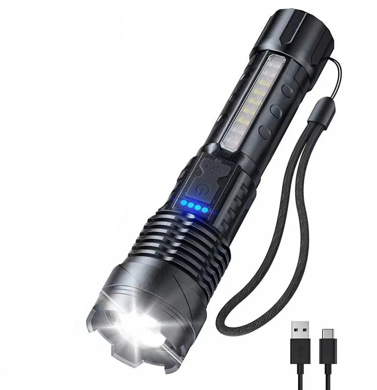 Handheld aluminium alloy power torch with telescopic zoom and 30W LED