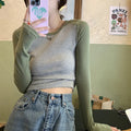 Women's slim fit viscose top with long princess sleeves in dark blue, short 40cm length.