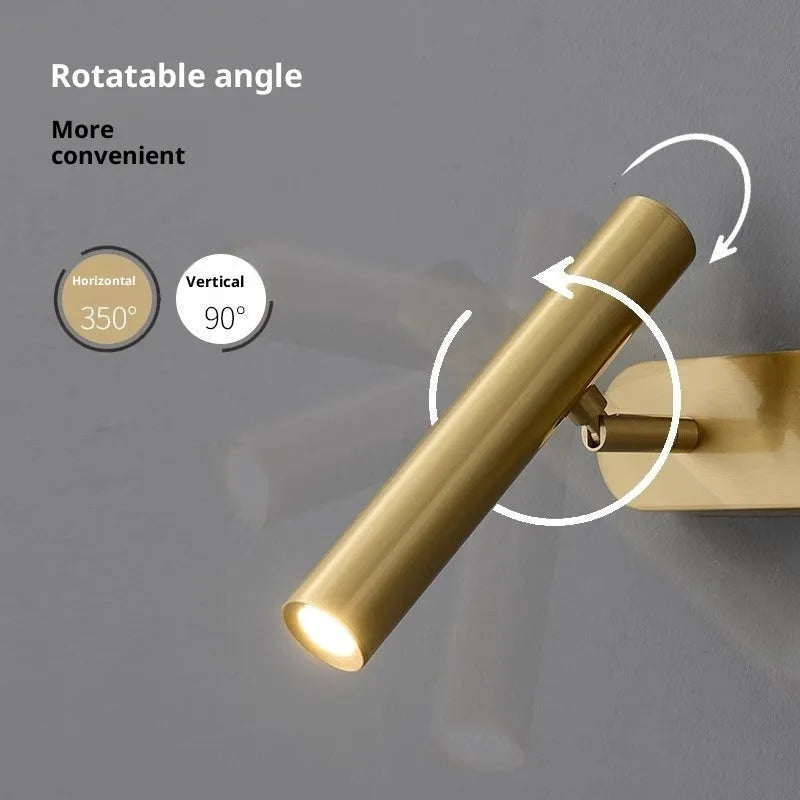 Copper wall lamp with three-colour variable light in black finish for bedside or stair use.