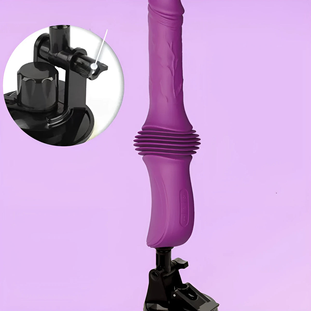 Purple silicone adult vibrator with heating, thrusting, and auto-expansion functions, static size 290x76x42mm