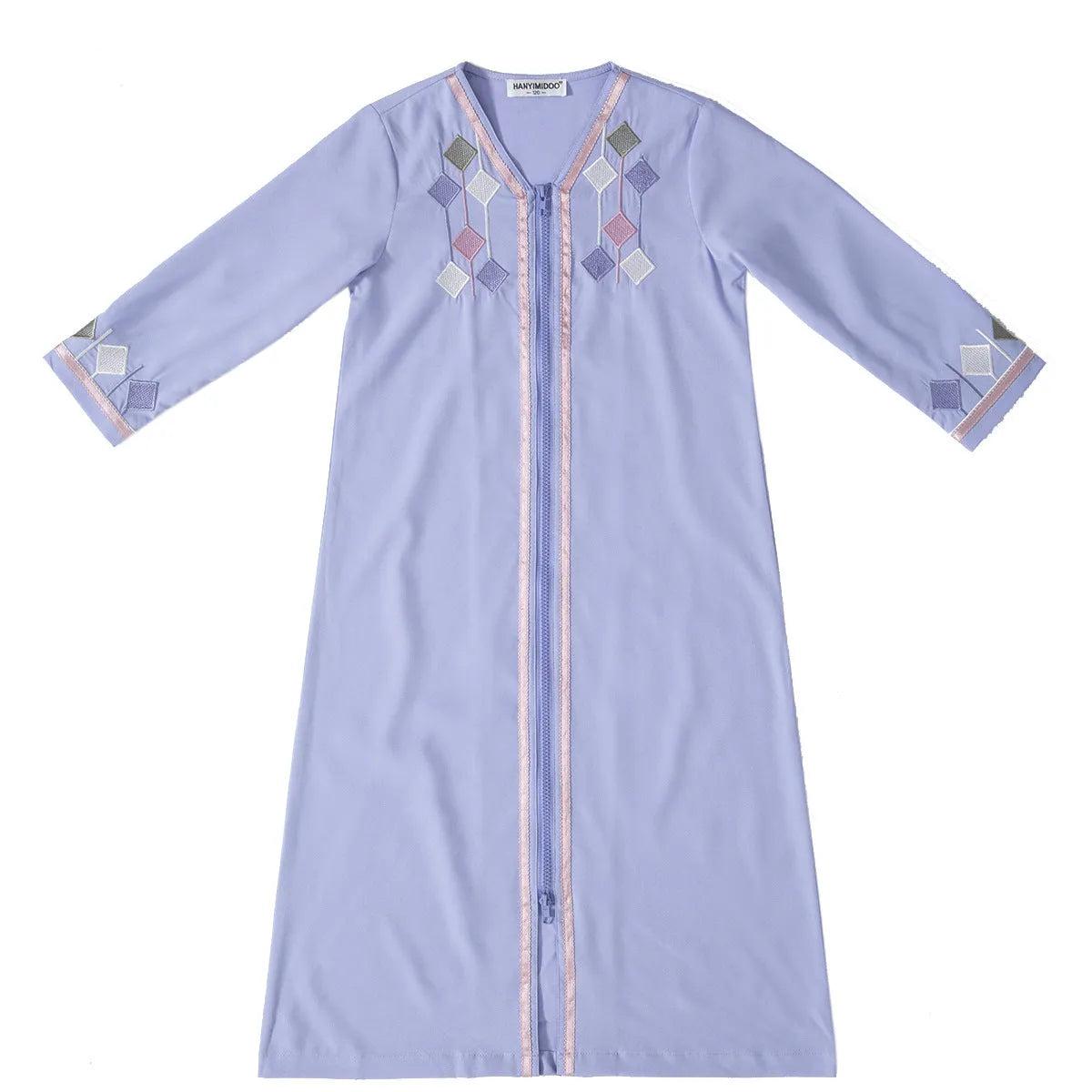 Southeast Asian girls embroidered dress in flounced skirt style, available in black, pink, and purple