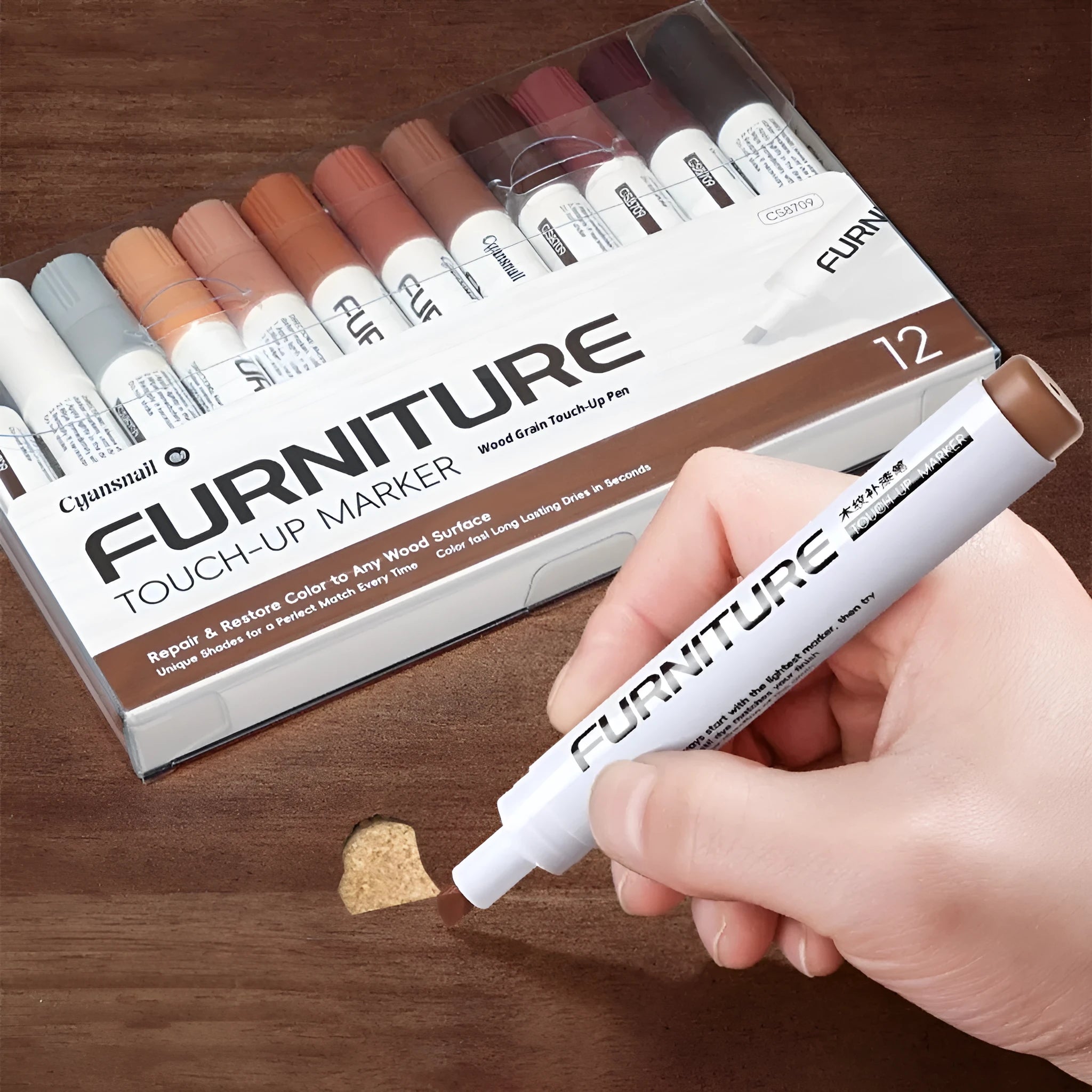 12 wood grain paint fixer pens in assorted colours for scratch repair, 5ml each