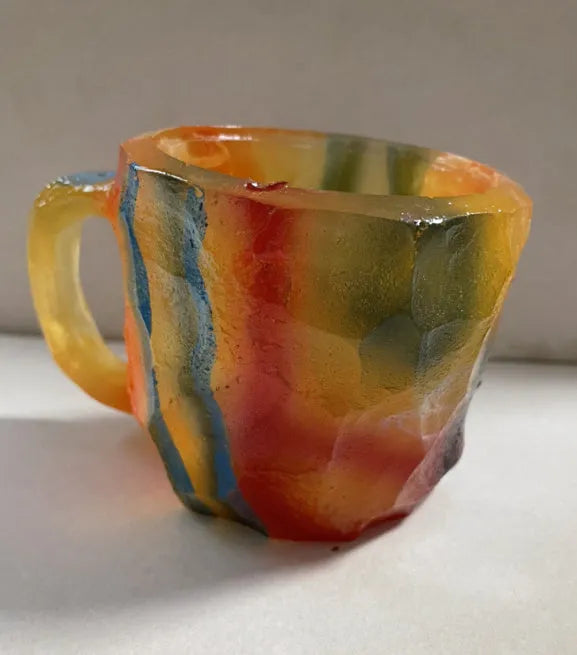 Resin mineral crystal coffee mug with handle showing clear design and colour options