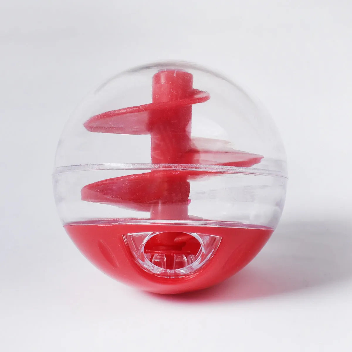 Pet leakage food feeder red blue plastic spiral slow feeder ball 5.5 cm diameter for cats