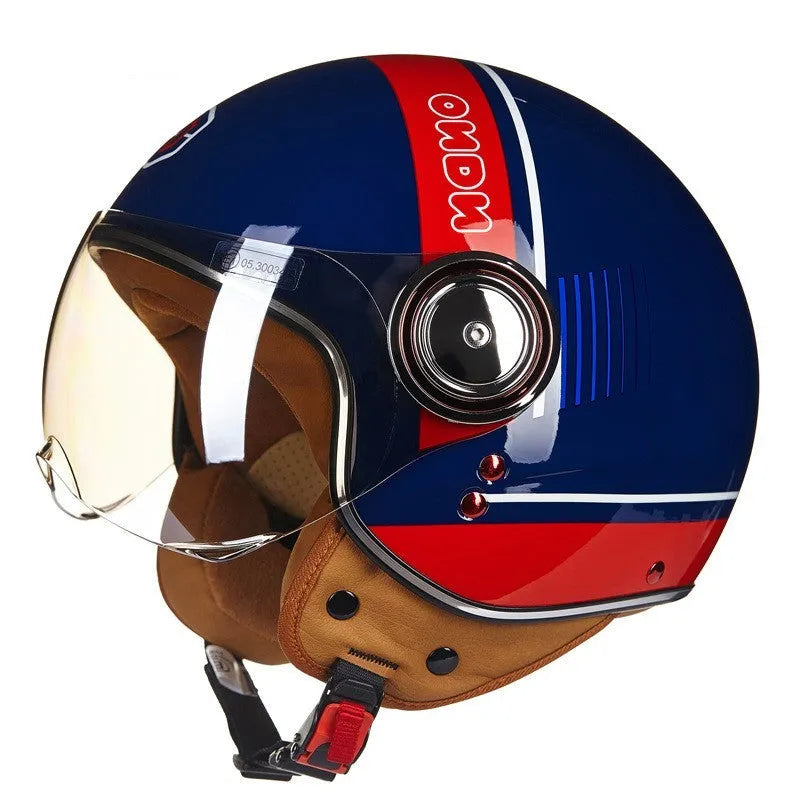 Retro style half helmet for battery cars in bright two-tone colour with lightweight ABS construction
