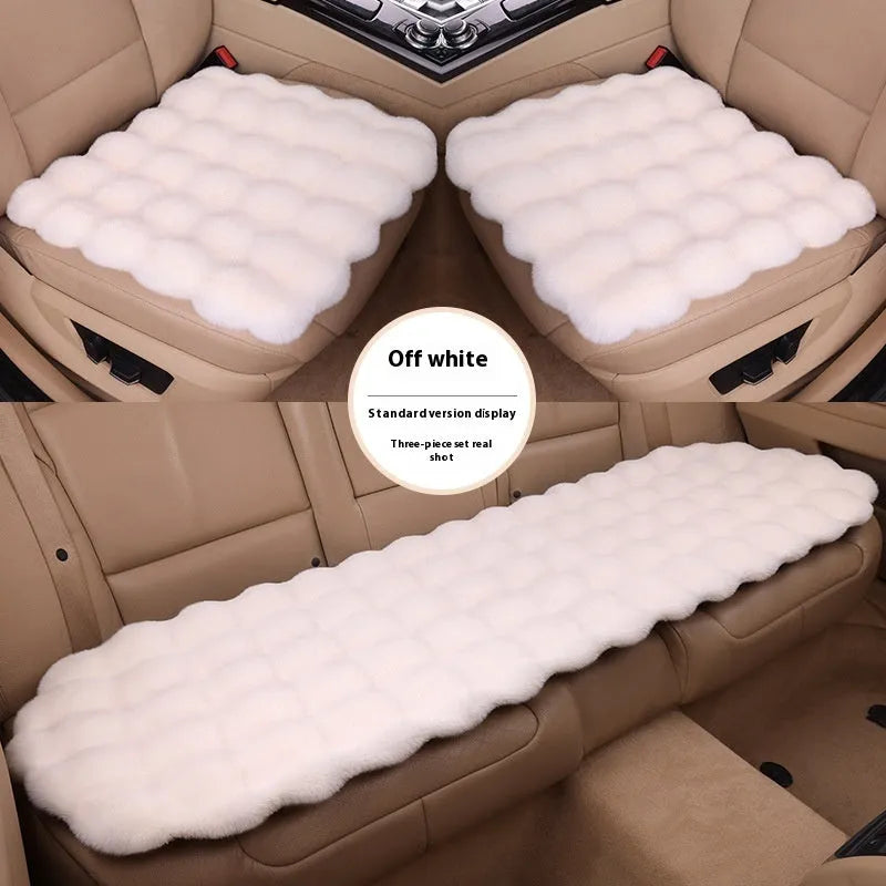 Bubble velvet rabbit plush car cushion three-piece set for five-seat cars without backrest in grey
