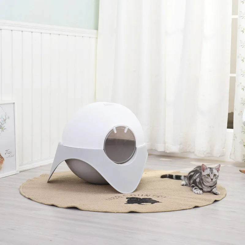 Large enclosed UFO plastic cat litter box in snow house style for indoor use