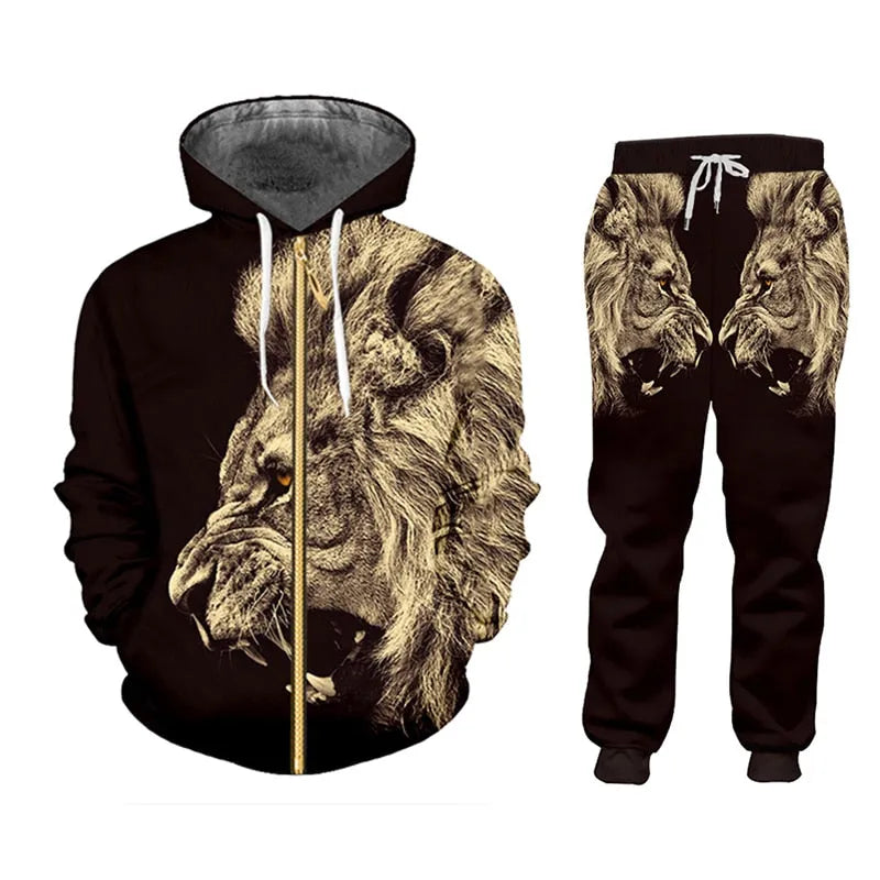 Men's casual tracksuit set with digital print pattern, hoodie and pants in grey