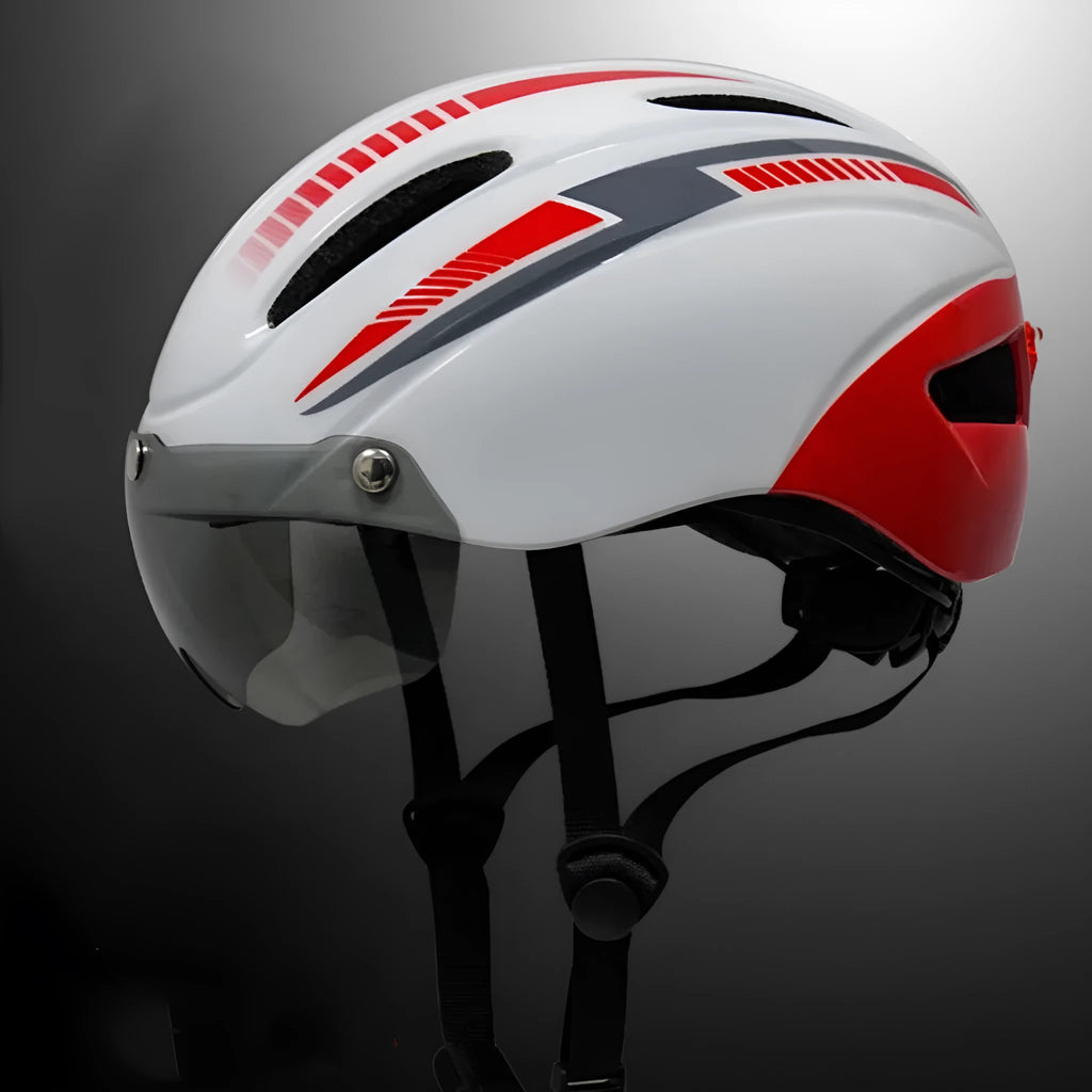 Adult bicycle helmet with integrated taillight restraint in multiple colour options including orange blue black