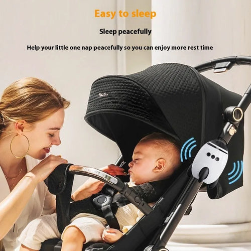 White baby sleep comforter device with Bluetooth and automatic shaking features for infant soothing