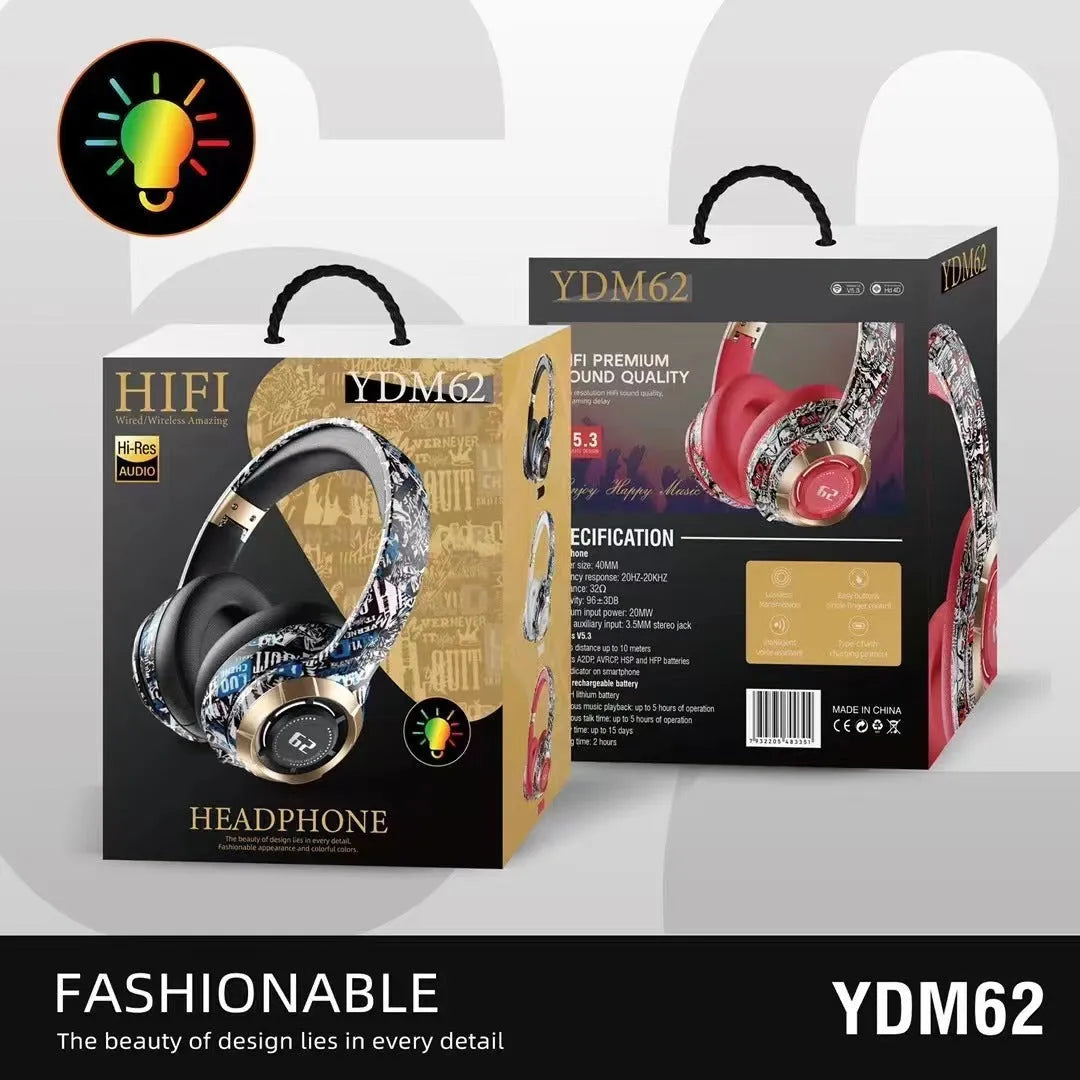 Bluetooth headphone with graffiti skull pattern, over-ear design, in Graffiti Black finish