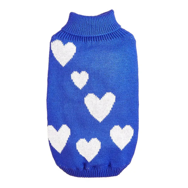 Dog knitted sweater in pink acrylic with love theme, sizes S to XXL for Valentine's Day