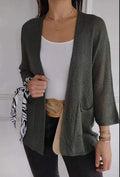 Women's waffle-textured cardigan coat with nine-quarter sleeves in army green colour