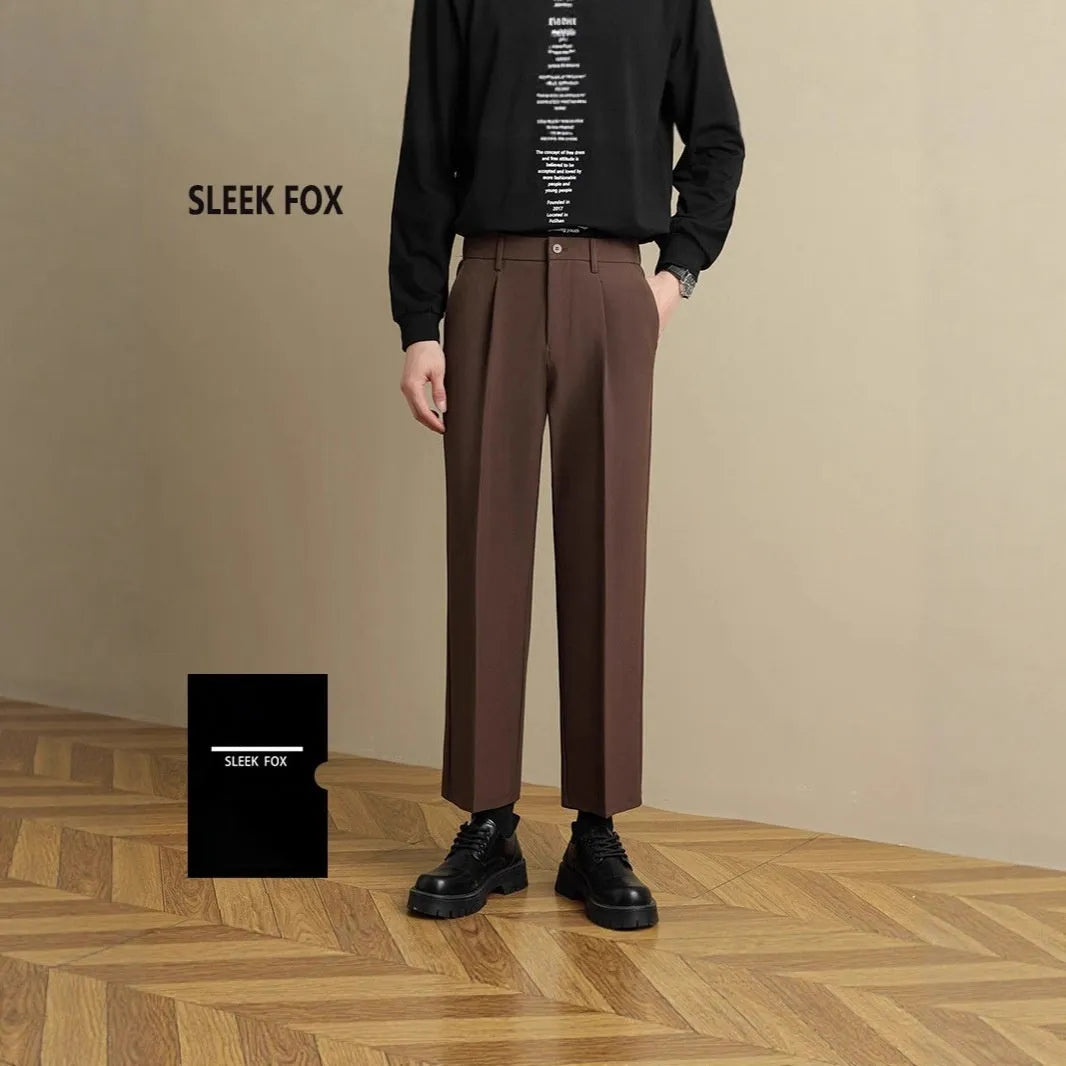 Men's polyester straight suit pants in black, draped style with straight leg, size range S to 8XL