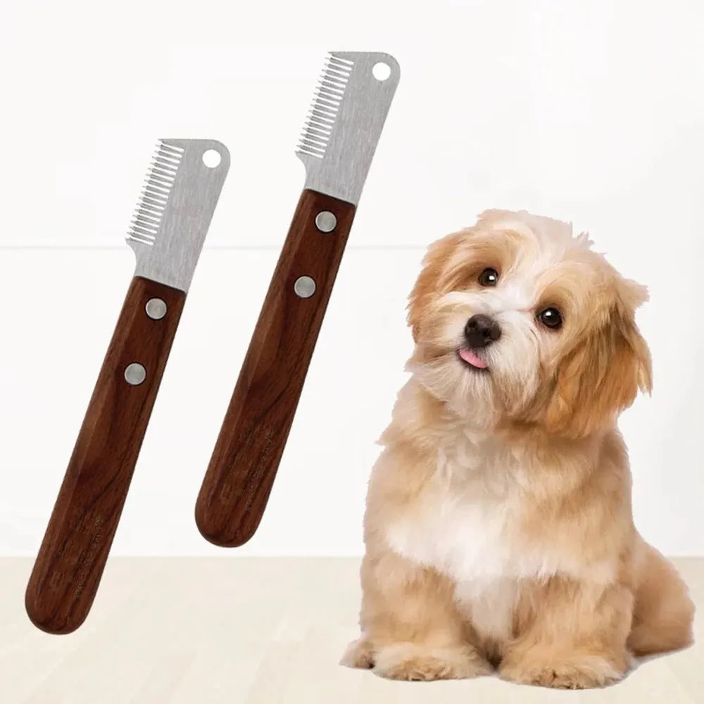 Wooden dog hair removal knife pet grooming tool with left and right hand options