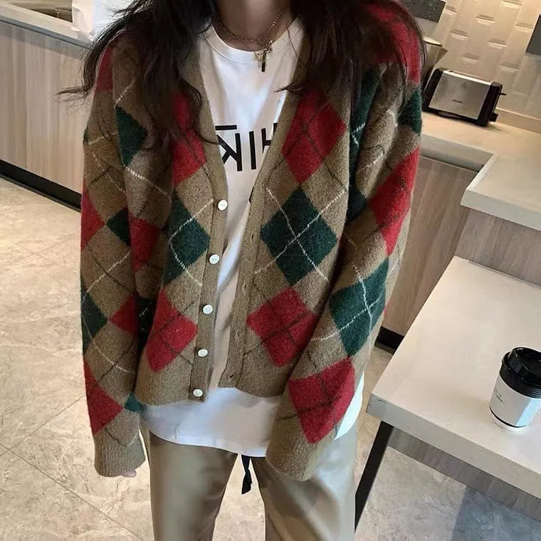 Japanese Korean casual knitted cardigan coat in pink green black khaki macaron colours