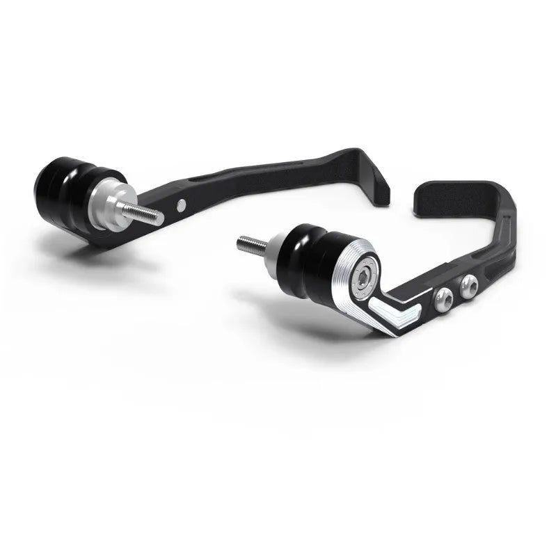 Black and grey CNC machined anti-slide protection pads for CBR650 brake horn guard bar.