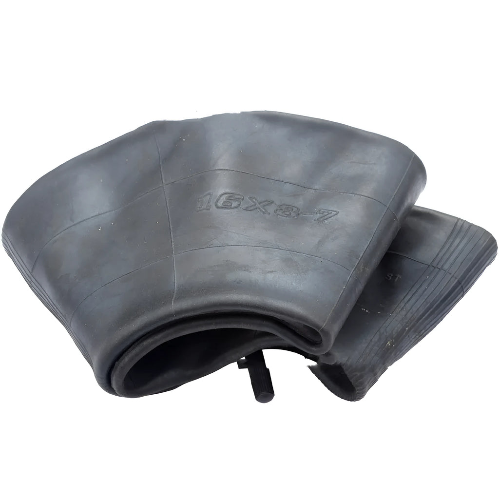 Two new 16x8.00-7 inner tubes with TR13 straight valve stems and dust caps on a white background.