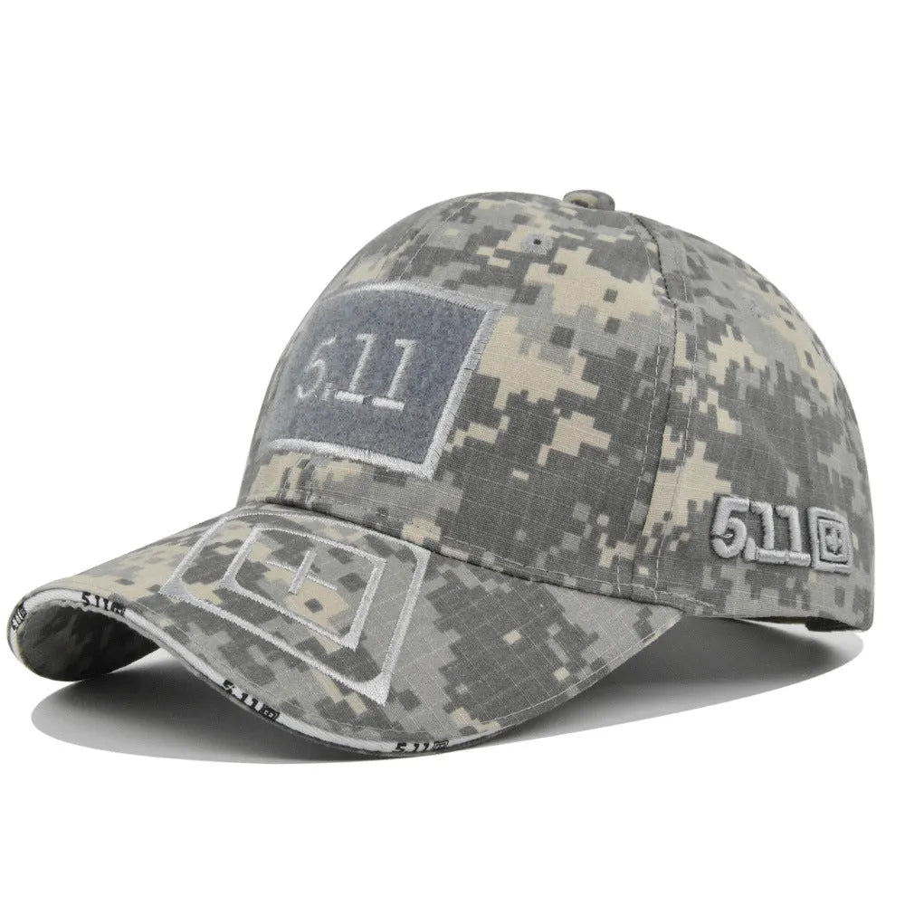Cotton baseball cap with wide brim and adjustable back, displayed on a neutral background