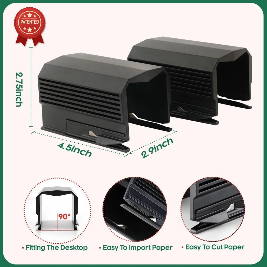 Injection moulded plastic paper cutter for roll paper scrolls in black, red or green
