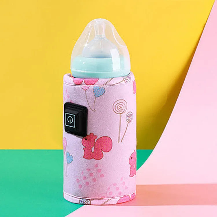 USB baby bottle insulation cover with thermostatic heating in composite velvet material with dinosaur design