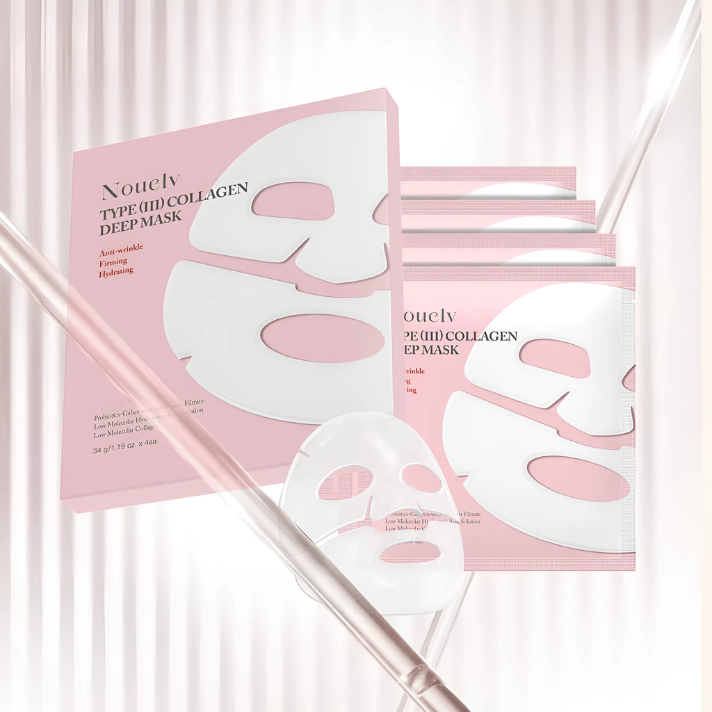 Collagen patch mask set containing 4 pieces for facial skincare with moisturising properties