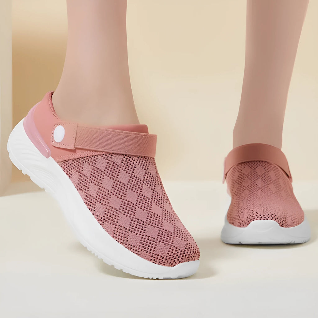 Women's breathable mesh sandals one-step slip-on round toe half-slip design with PVC sole