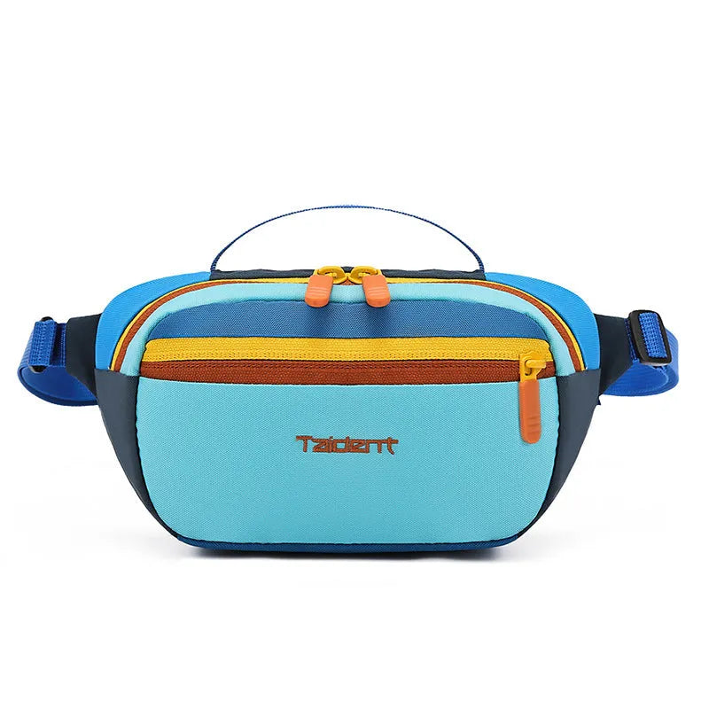 Nylon one-shoulder waist bag 2 litre dopamine colour with chain detail, outdoor leisure style