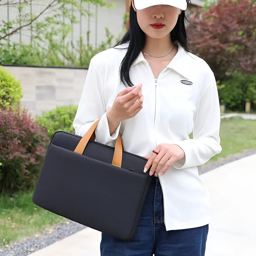 Blue Oxford fabric laptop bag horizontal square shape with zipper closure for 14 inch laptop