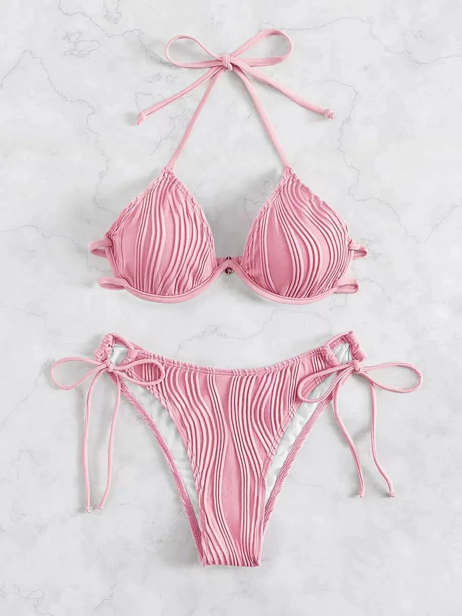 Women's steel wire underwire bikini swimsuit in split design with multiple colour options