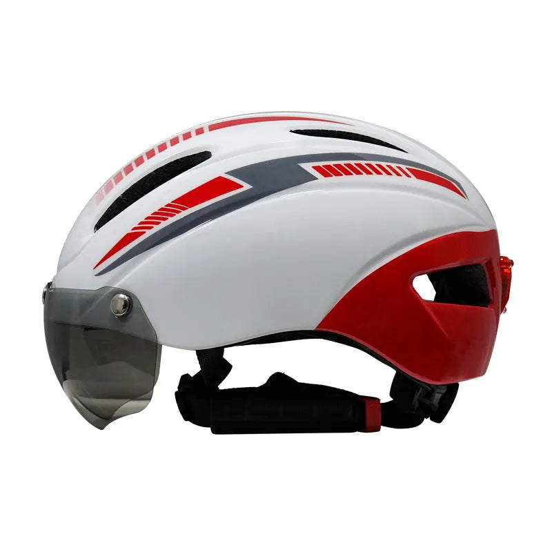 Adult bicycle helmet with integrated taillight restraint in multiple colour options including orange blue black