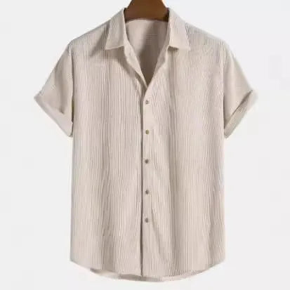 Man wearing a casual short-sleeved polyester cardigan-style shirt in a GKESJ colour.